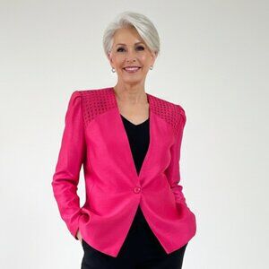 Vintage Evanna Hot Pink Evening Jacket with Lattice Work on Shoulders Sz 12 EUC